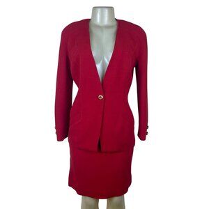 Valentino Vintage 2000's Womens Red Wool Skirt & Blazer Set Siz 8
